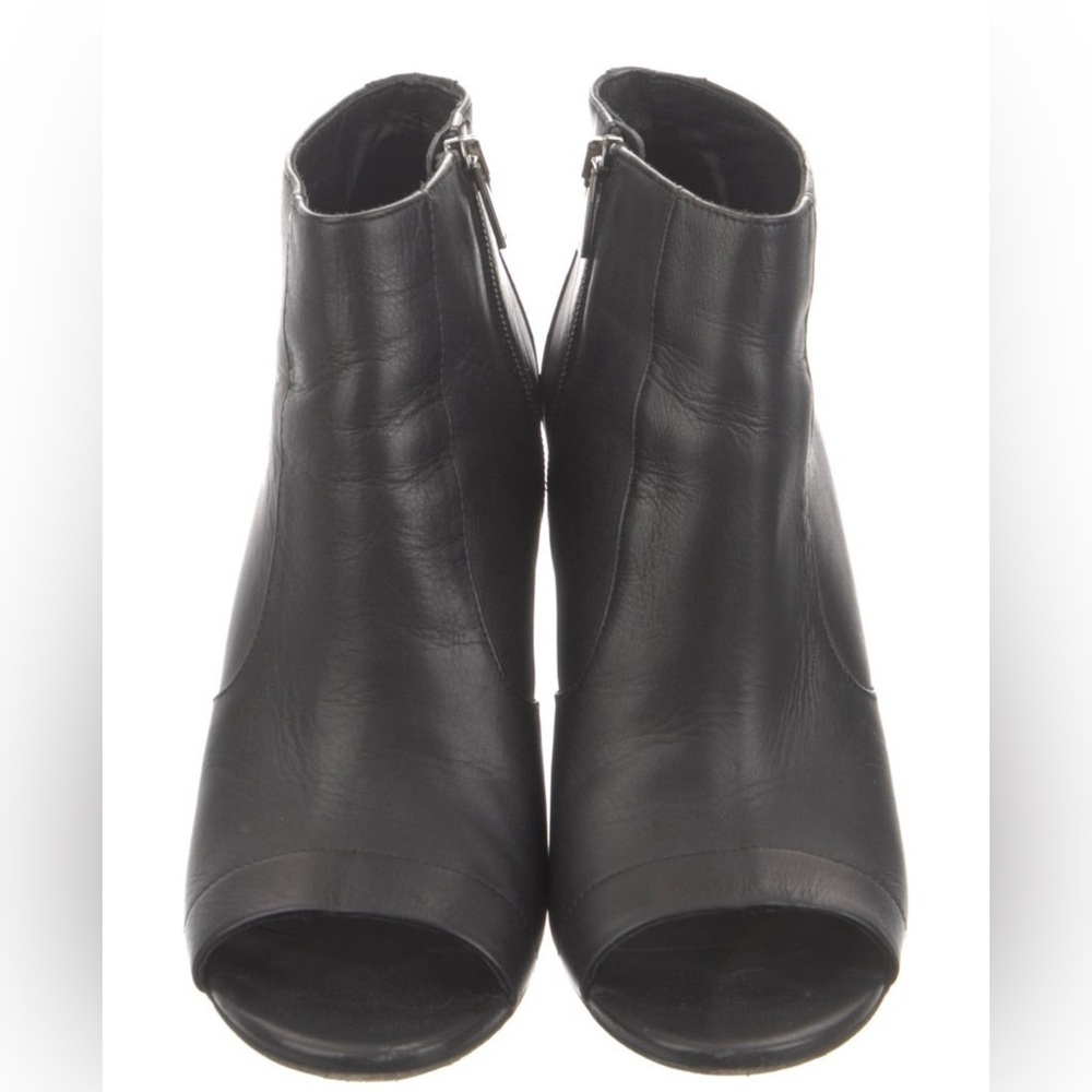 Vince black leather peep toe heel ankle boots